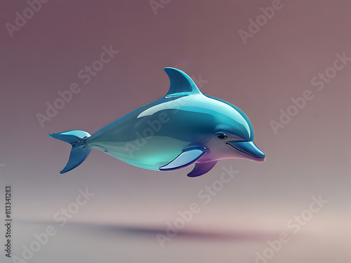A cute dolphin made from glass material jumps mid air on vaporwave pastel background. Generative AI.