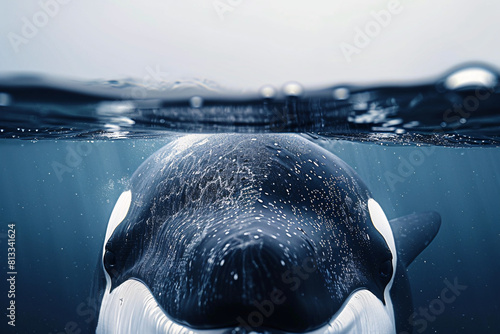 close up a orca in swimming photo