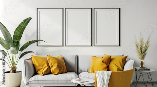 mock up poster frame in modern interior background, living room, Scandinavian style   photo