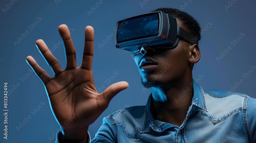 African boy feels happy playing with VR glasses African boy feels happy playing with VR glasses