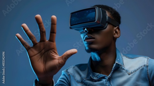 African boy feels happy playing with VR glasses © sungedi