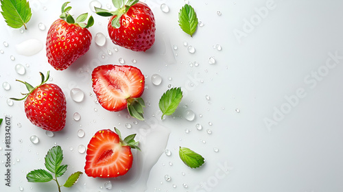 Isolated Strawberry and Slice with Green Leaf Floating  Fresh Red Fruit with Juicy Slice  Perfect for Healthy Eating and Recipes  Generative Ai  