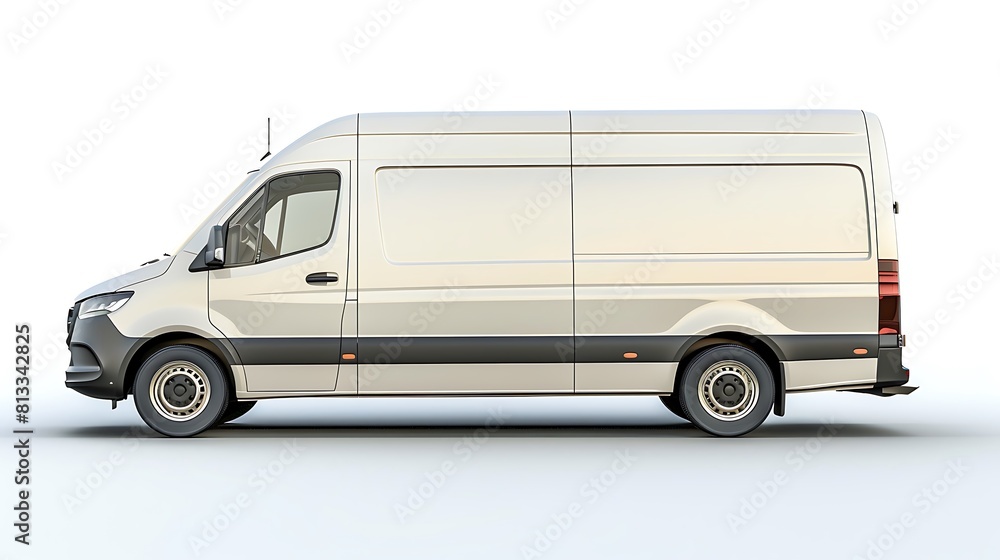 Delivery van side view isolated on a white background, Side view of a modern cargo short-base minibus