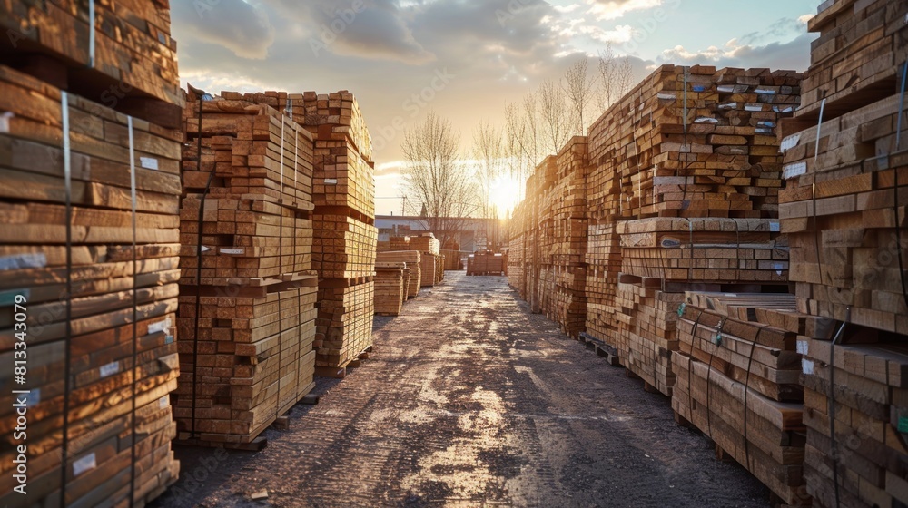 Stacks of beech boards in outdoor lumberyard ready for shipping Stacks of beech boards in outdoor lumberyard ready for shipping