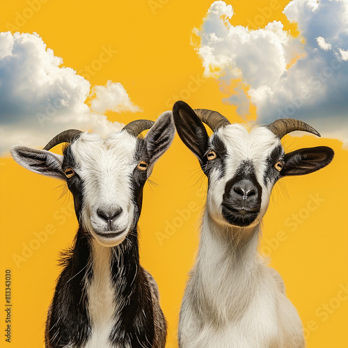 Two cute joyful goats on tranparent background, Eid ul Adha Mubarak photo