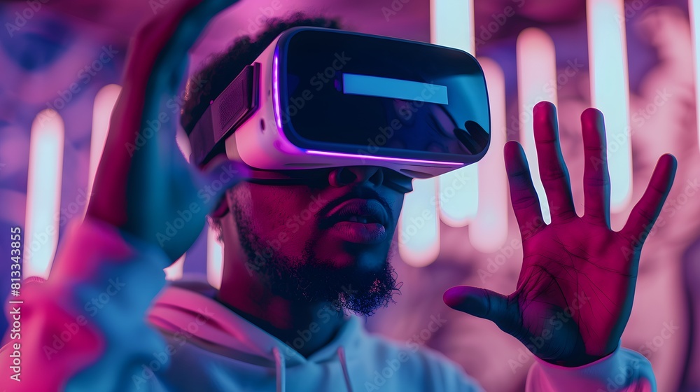 African boy feels happy playing with VR glasses African boy feels happy playing with VR glasses