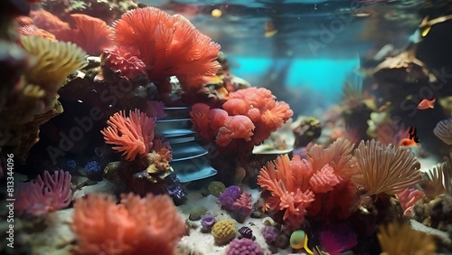 Vibrant marine life among soft coral in the deep blue waters of the Red Sea