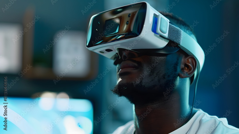 African boy feels happy playing with VR glasses African boy feels happy playing with VR glasses