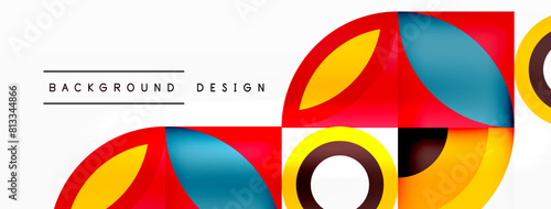 An electric blue background adorned with colorful circles and squares creates a vibrant and eyecatching pattern. This artful design is perfect for logos, symbols, and graphics