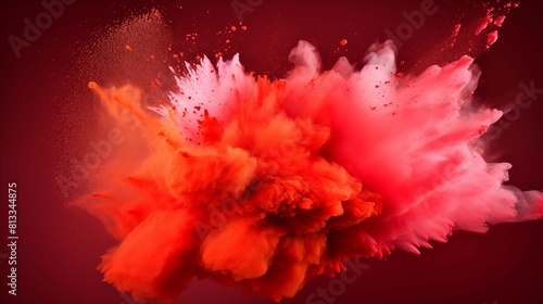 Red powder splash isolated on Red background. Generative ai