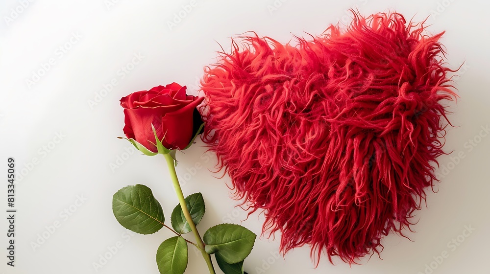 Red heart shape fluffy pillow with red rose valentines day Red heart shape fluffy pillow with red rose valentines day