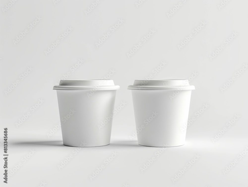 2 plain white ice cream tubs mockup, white background, high resolution photography. 2 plain white ice cream tubs mockup, white background, high resolution photography.