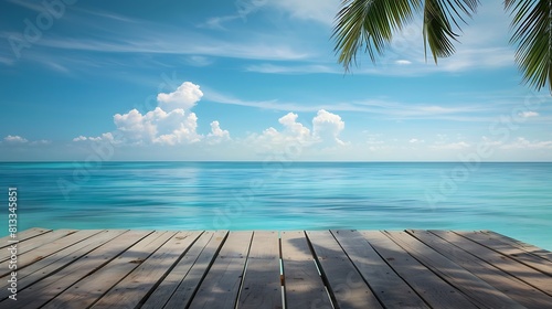 Sea table background summer tropical blue ocean with sky horizon island © Taylor Swift