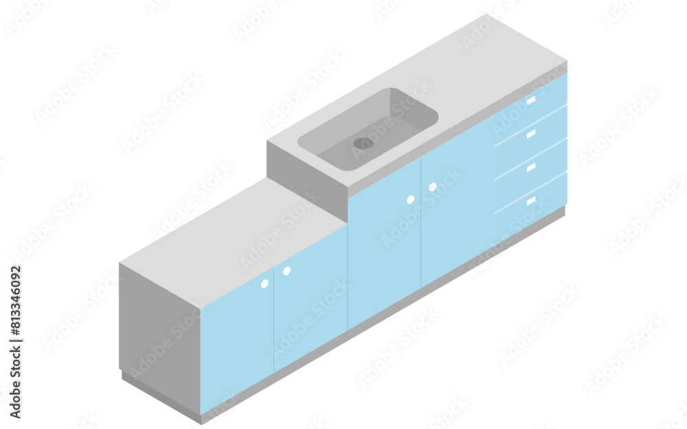Kitchen without gas stove, isometric illustration Kitchen without gas stove, isometric illustration