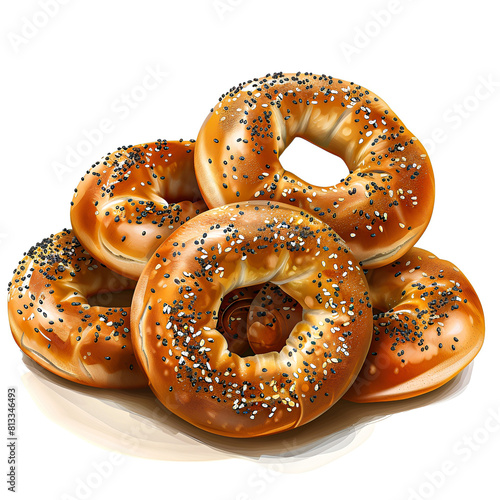 Clipart illustration of everything bagels on a white background. Suitable for crafting and digital design projects.[A-0001]