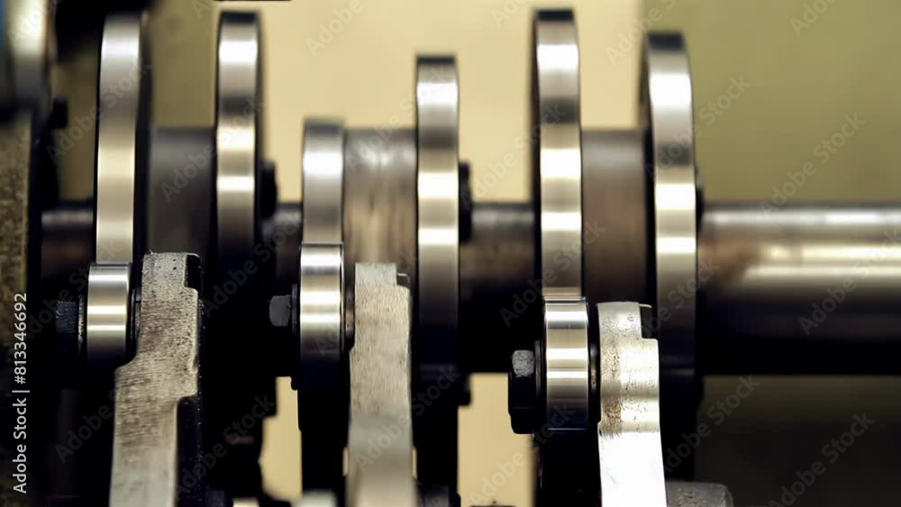 Crankshaft of an Industrial Machine in Motion. Close Up. 4K Resolution. Crankshaft of an Industrial Machine in Motion. Close Up. 4K Resolution.