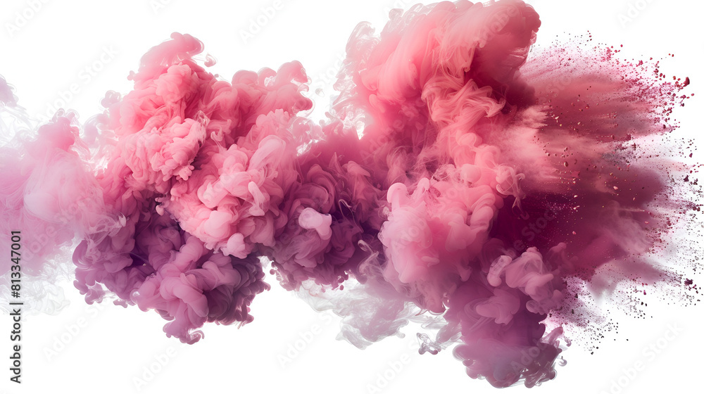 Pink Smoke Paint Explosion Powder Splash Isolated on Transparent Background, Abstract Colorful Powder Cloud Burst, Vibrant Dust Effect, Generative Ai

