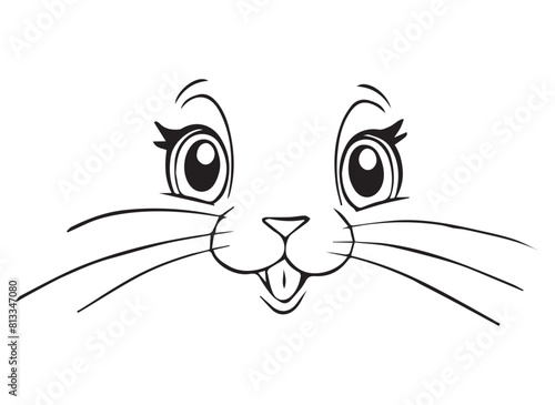 Animal face outline drawing, cute cat face with eyes and nose, fawn, pet, mascot. Smiling head of the beast. Vector line drawing for children, embroidery. © Tanya