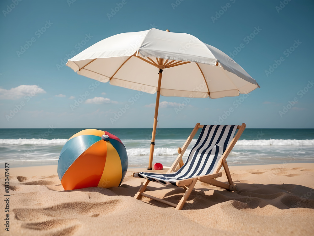 Summer photography design. Summer elements of the umbrella, beach chair, and floater beach ball in the minimalist color background for studio decoration. Vector illustration Summer photography design. Summer elements of the umbrella, beach chair, and floater beach ball in the minimalist color background for studio decoration. Vector illustration