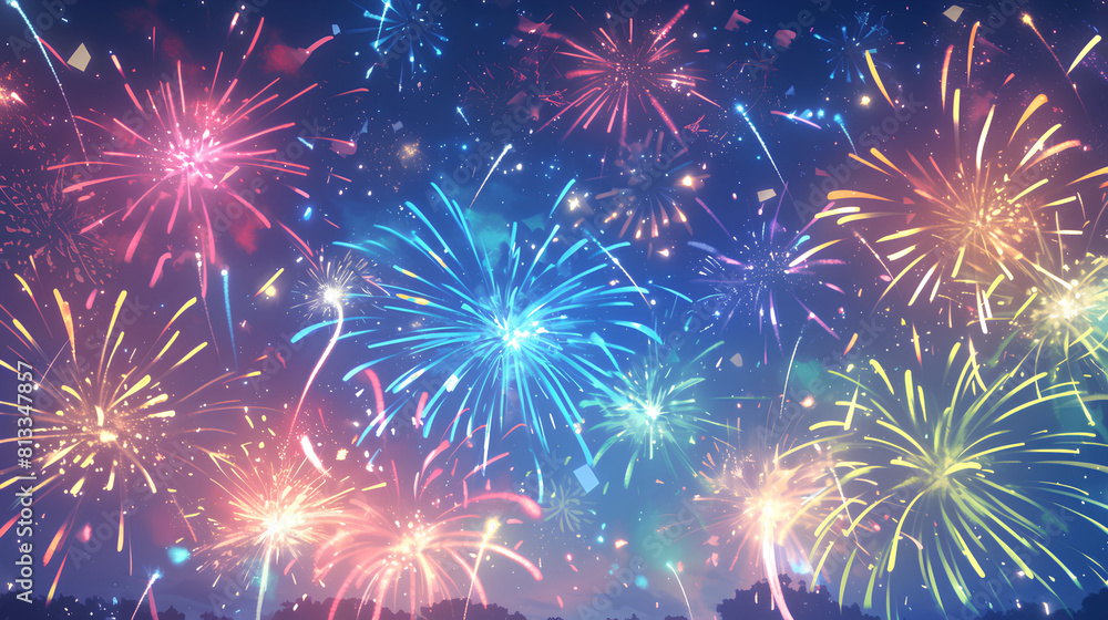 Naklejka premium celebration colored firework light up the sky