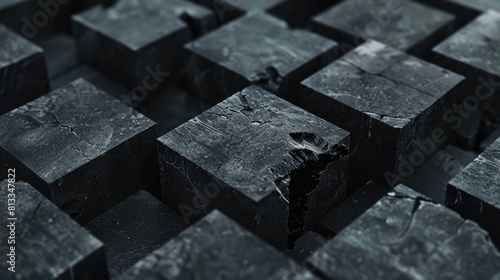 Abstract geometric blocks on black background 