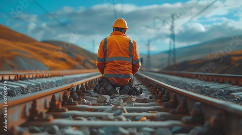 Engineer sitting on railway inspection, construction worker on railways, Engineer work on Railway, Rail, engineer, Infrastructure photo