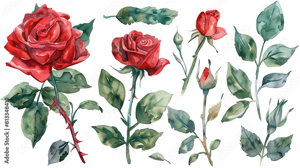 flower and leaves with watercolor assets on a white background,flower and nature motifs flower and leaves with watercolor assets on a white background,flower and nature motifs