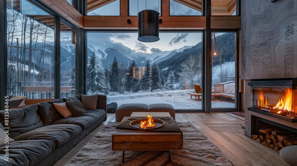 Indoor Space of Winter Snowy Home Furnishings Hotel Indoor Space of Winter Snowy Home Furnishings Hotel