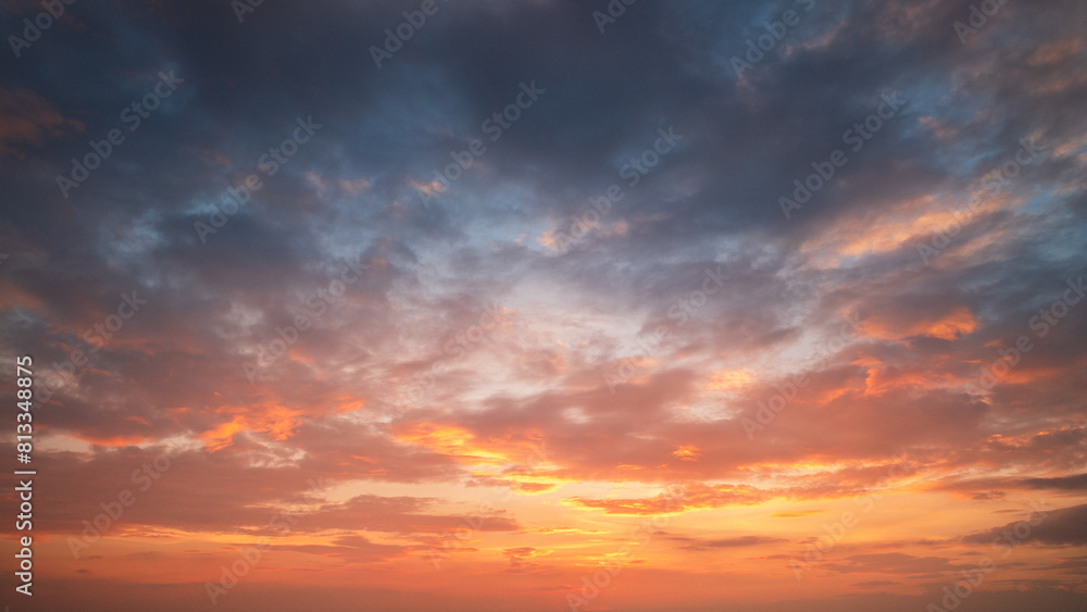 Aerial of Cloud with sunset sky background in Thailand,Cloudscape time lapse background Dark red purple sunset sky Nature background, sunset in the clouds	
