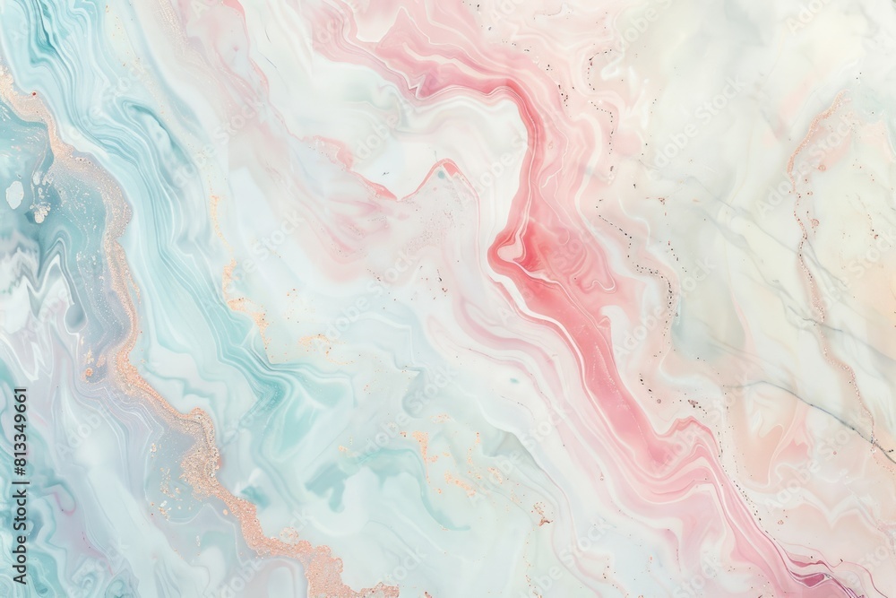 An abstract painting showcasing swirls and blends of pink, blue, and green colors in a dynamic composition