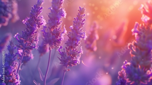 Extreme close-up unveils the otherworldly glow of lavender petals  bathed in a soft  celestial light.