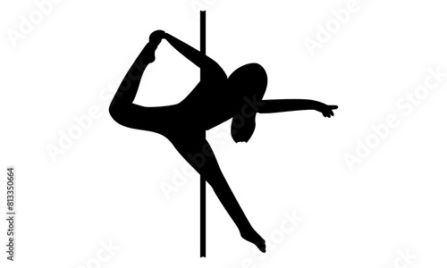 silhouette of Woman pole dancer dancing poses on pole