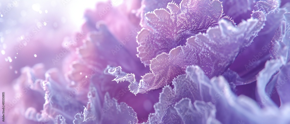 Frost-Bitten Lavender: Macro view highlights intricate cracks in frost-kissed lavender petals. Frost-Bitten Lavender: Macro view highlights intricate cracks in frost-kissed lavender petals.