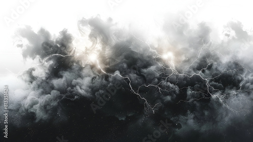 Smoke Explosions with Lightnings Isolated on White Background  Dynamic Special Effects for Design Projects  Generative Ai  