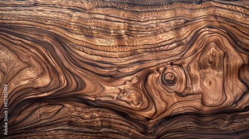 Walnut tree texture close up. Wide walnut wood texture background. Walnut veneer is used in luxury finishes. photo