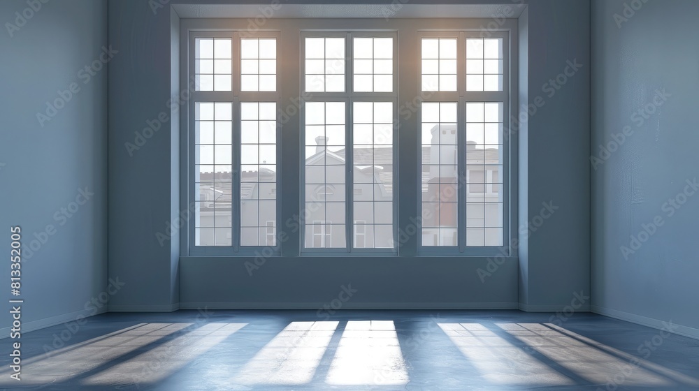 Obraz premium Modern and minimal home window for interior decoration isolated on glass window frame background.