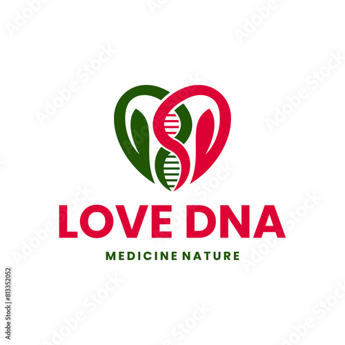 Love DNA Logo design health, DNA love logo heart, Medical logo design vector.