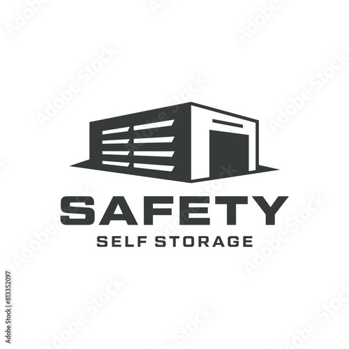 Self storage black & white colour, logo design template. Safe storage garage vector illustration for business.
