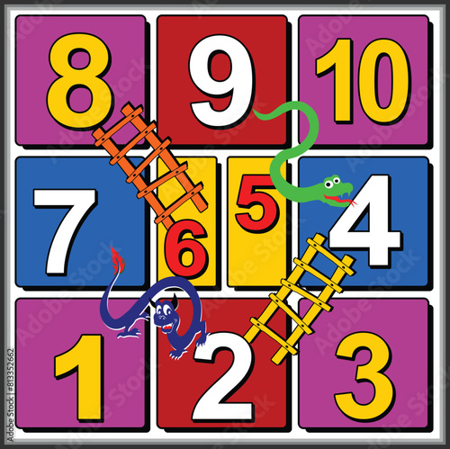 10 step snakes and ladders board game for kids. Editable and Ready to print.