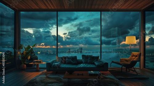 Modern indoor landscape on cloudy days