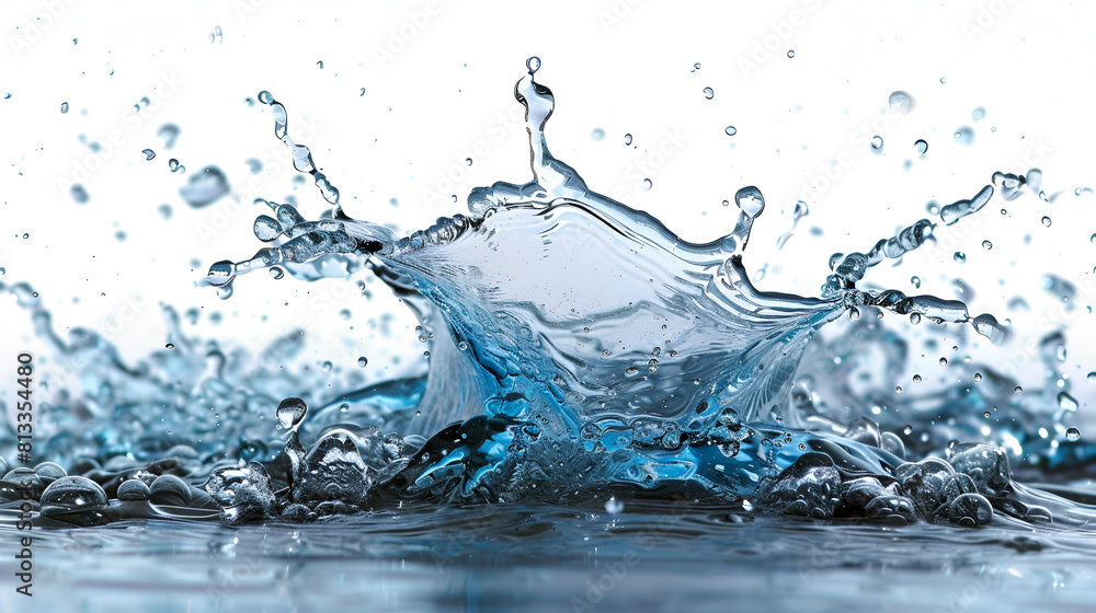 Water Liquid Splash Isolated on White Background, Refreshing Aqua Wave, Splashing Droplets, High-Speed Photography, Generative Ai

