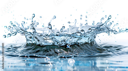 Water Liquid Splash Isolated on White Background  Refreshing Aqua Wave  Splashing Droplets  High-Speed Photography  Generative Ai  