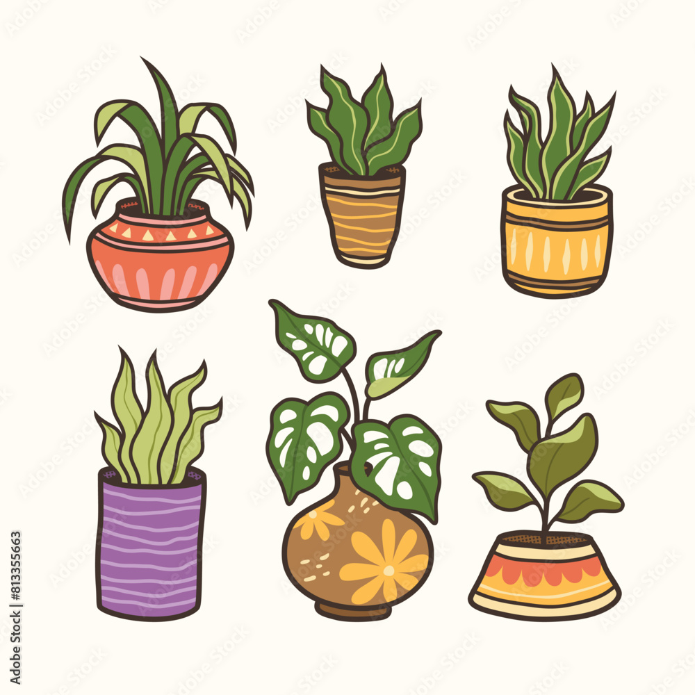 Set of Houseplants isolated design, plants in pots design and vector illustration Set of Houseplants isolated design, plants in pots design and vector illustration