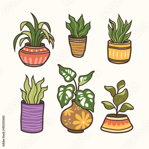 Set of Houseplants isolated design, plants in pots design and vector illustration © coz1421