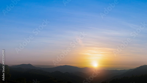 Wallpaper Mural Scenic mountain landscape and bright sunrise or sunset sky over the horizon. Natural skyscape background Torontodigital.ca