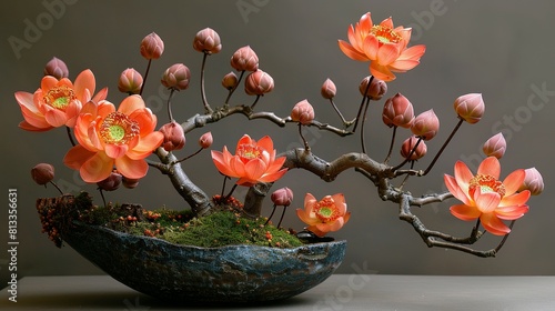 Simplicity in Bloom: Orange Lotus Ikebana Ensemble