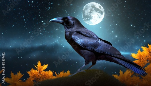 beautiful crow bellow the magic moonlight