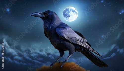 beautiful crow bellow the magic moonlight photo