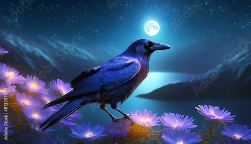 beautiful crow bellow the magic moonlight