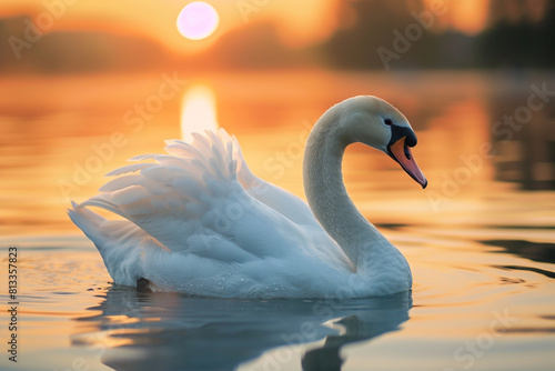 swan at sunset